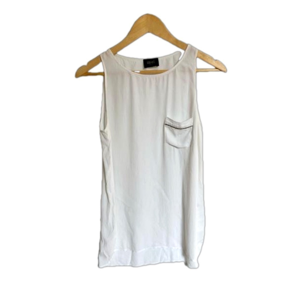Liu Jo silk blend tank white pocket crystals top blouse - Picture 1 of 9